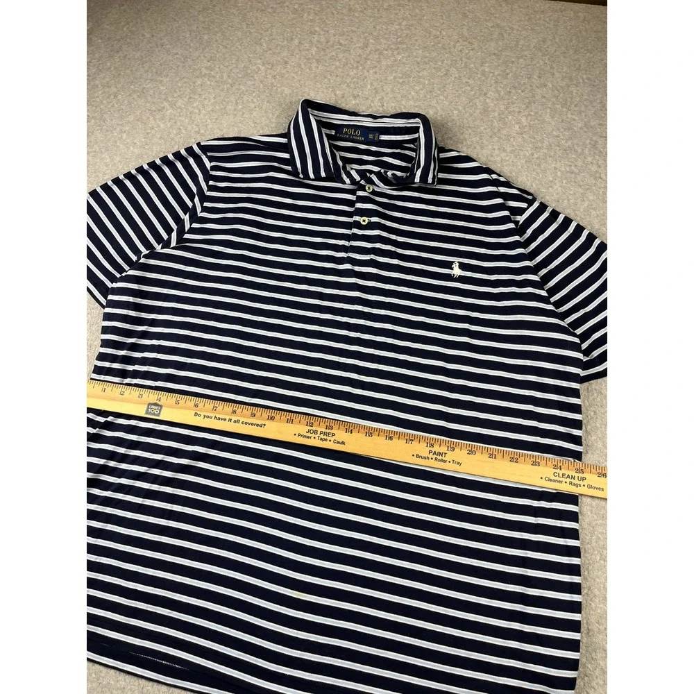 Polo Ralph Lauren Polo Shirt Mens 2XLT Navy Blue Striped Short Sleeve Pony Logo
